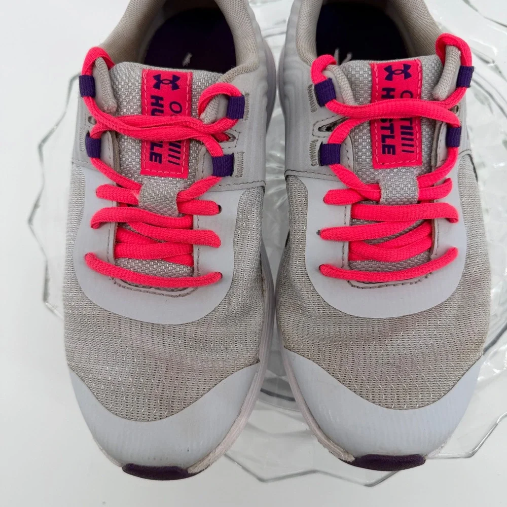 Under Armour Youth Running Shoes‎ Gray Pink Purple Lace Up Sneakers 6.5 Y